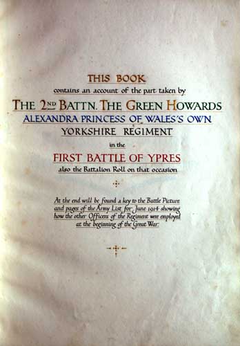 The Title Pages of the book recording the role of the 2nd Battalion in the 1st Battle of Ypres