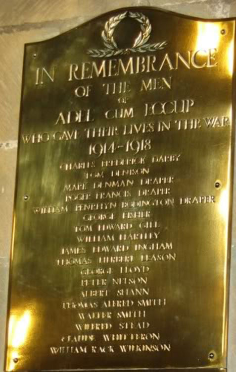 The First World War Roll of Honour in St. John's Church, Adel (Leeds)
