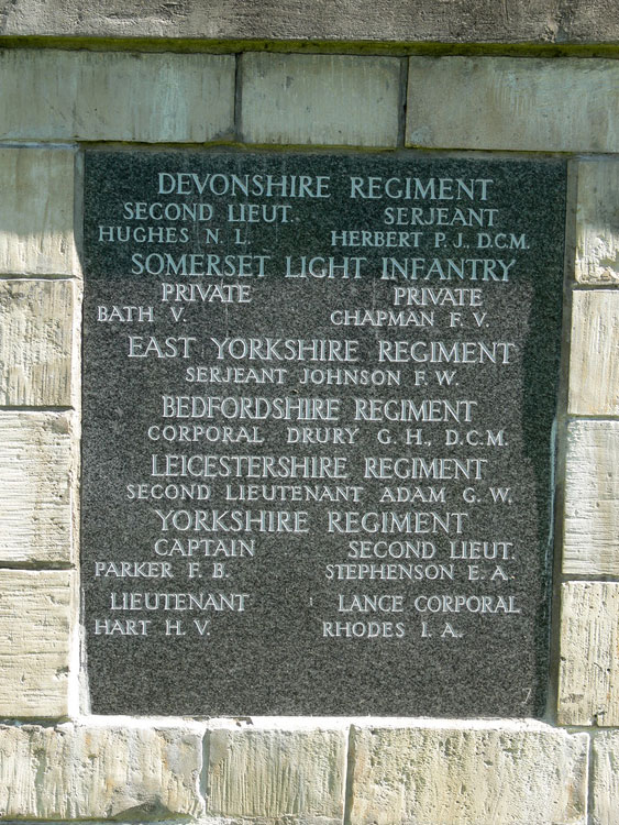Yorkshire Regiment Names (1) on the Archangel Memorial (inc. Lieut. G W Adam included with the Leicestershire Regt.)