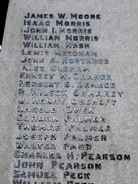 Private Peck's name on the War Memorial for Arnold and Daybrook (Notts)