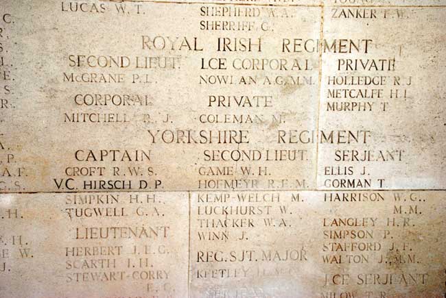 One of the Panels for the Yorkshire Regiment on the Arras Memorial.