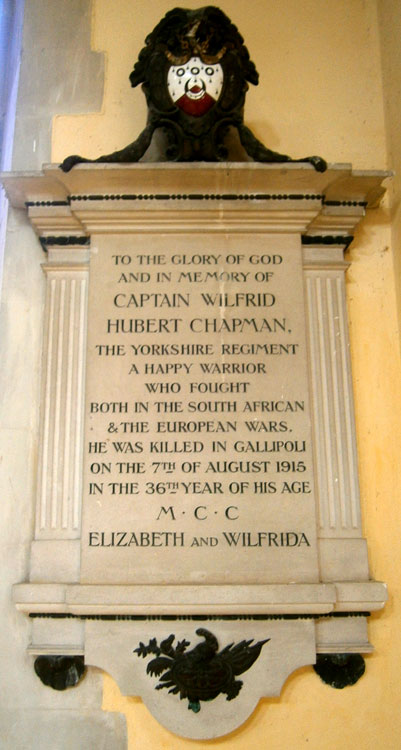 The Memorial to Captain Wilfred Hubert Chapman in the Church of St. Mary Magdalene, Barkway (Herts)