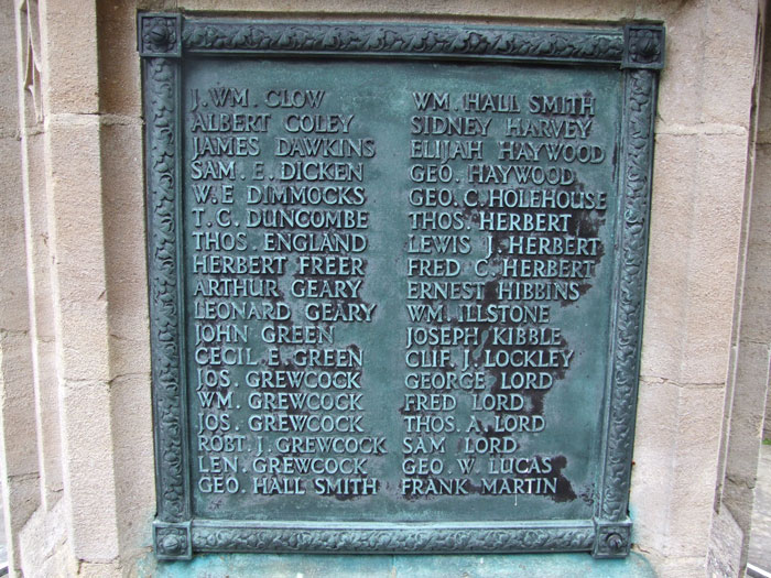 The Name of Arthur Geary on the War Memorial for Barwell (Leics)