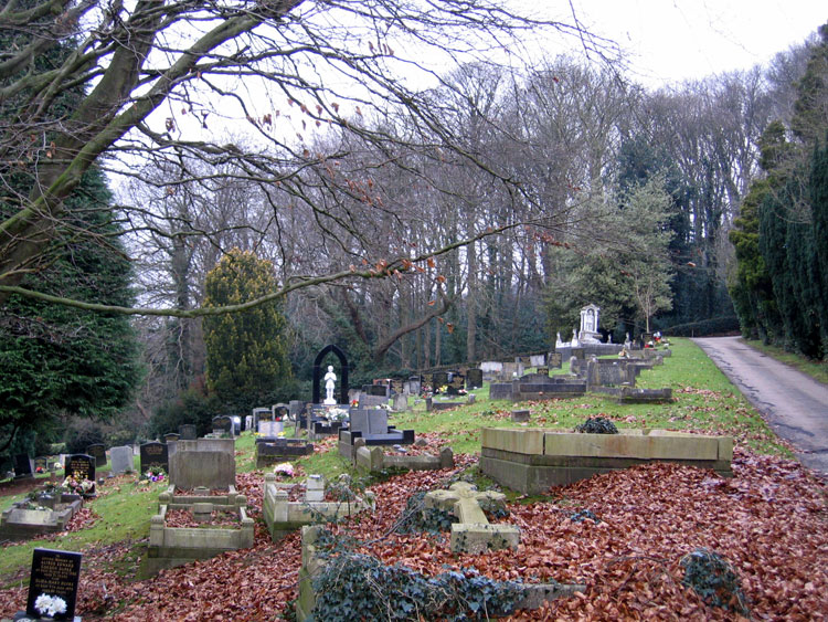 Belper Cemetery, showing the family grave of Charles Spencer and his parents in the right foreground.