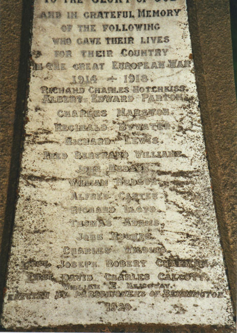 The Panel on the War Memorial Outside All Saints' Church, Berrington, on which Private Williams is commemorated