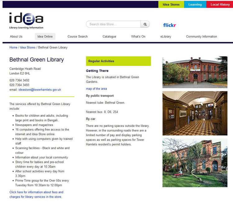The Bethnal Green Library website