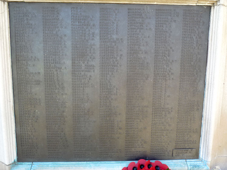 The First World War Names Commemorated on the Beverley Memorial Gardens war memorial
