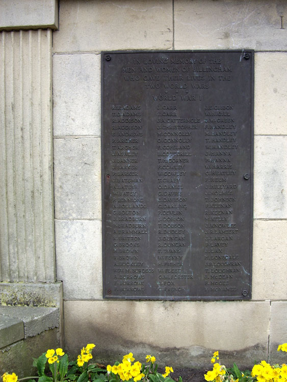 First World War Commemorations "A" - "M" on the Billingham War Memorial