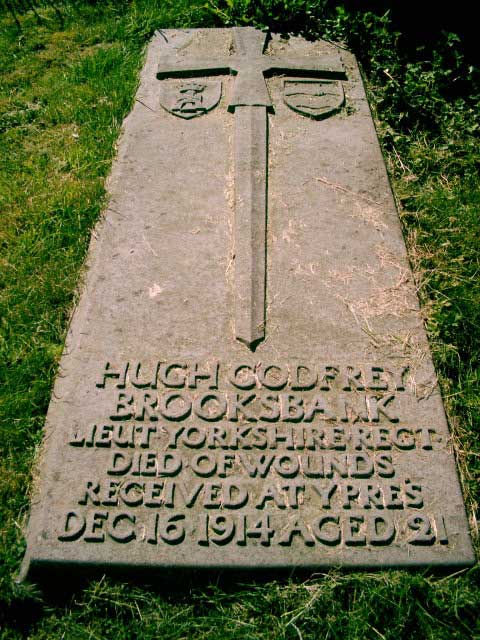 The grave of Lieutenant Hugh Godfrey Brooksbank in the churchyard at Healaugh