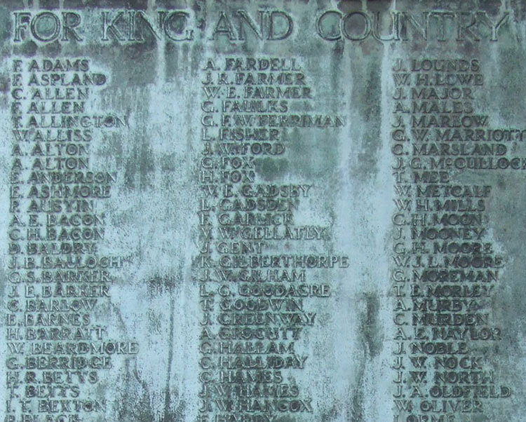 Lance Corporal Hames' Name on the First World War Memorial, - Bulwell, Notts
