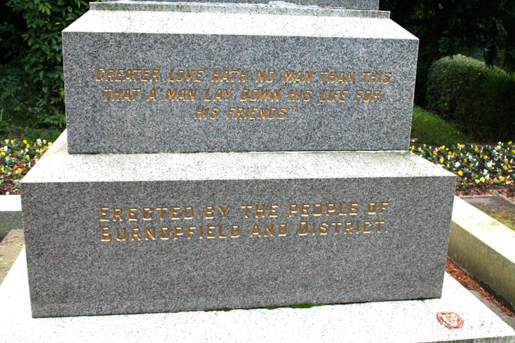 The Dedication on the War Memorial at Burnopfield, Co. Durham