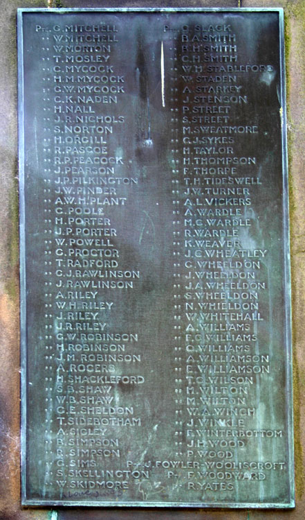 The Panel Bearing the Name of Private Sweetmore on the War Memorial for Buxton (Derbyshire)