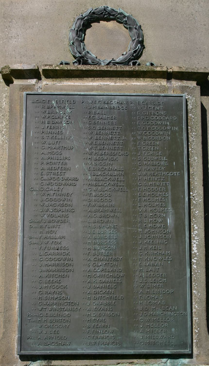 The Panel Bearing the Name of Private Holmes on the War Memorial for Buxton (Derbyshire)