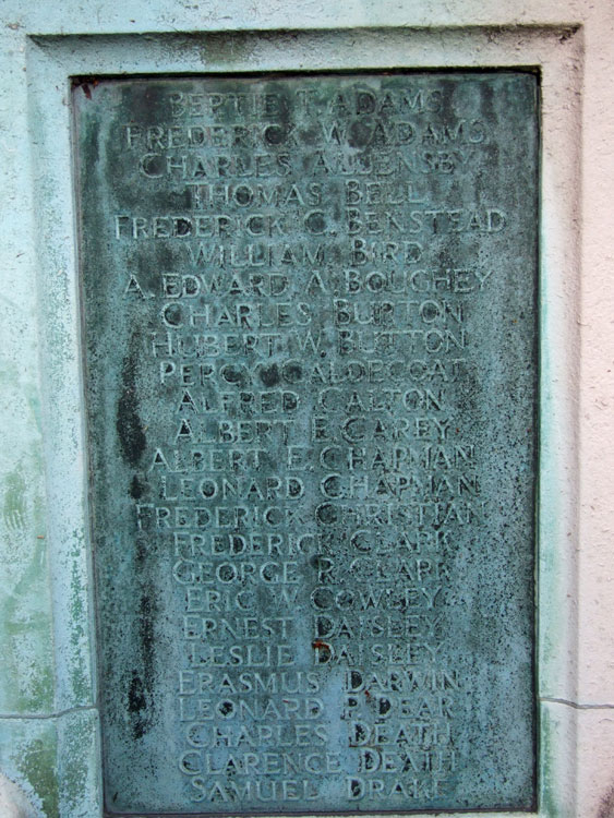 Percy Caldecoats name on the War Memorial Outside St. Giles' Church, Cambridge