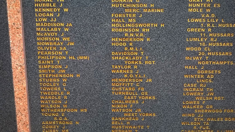Privates Taylor & Warnes' Names on the Chester-le-Street War Memorial 