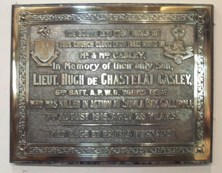 The Memorial to Lieutenant Casley in Christ Church, Coatham