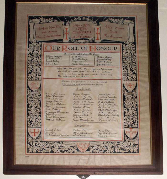 The Roll of Honour in St. Gregory's Church, Crakehall.