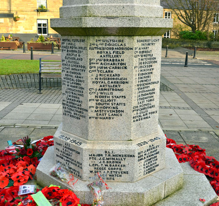 Private Carruthers' name on the War Memorial for Cramlington (Northumberland)