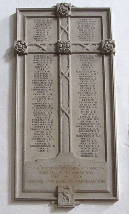 The First World War Memorial for Cranbrook (Kent) in St. Dunstan's Church