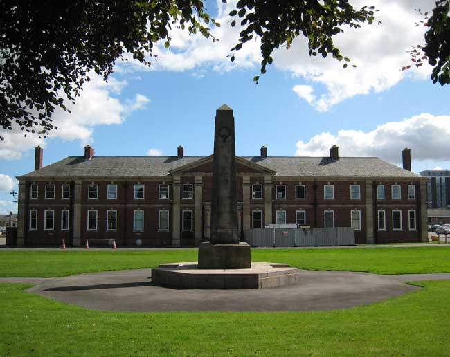 The War Memorial in front of the Memorial Hall, Darlington Memorial Hospital