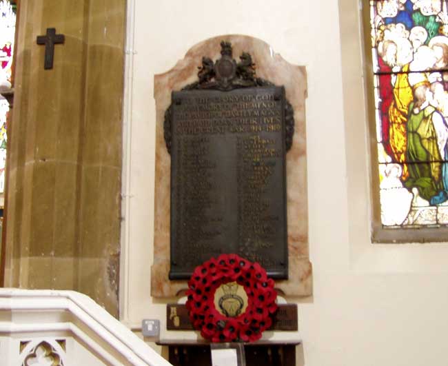The War Memorial for Dawley, Shropshire, in Holy Trinity Church 