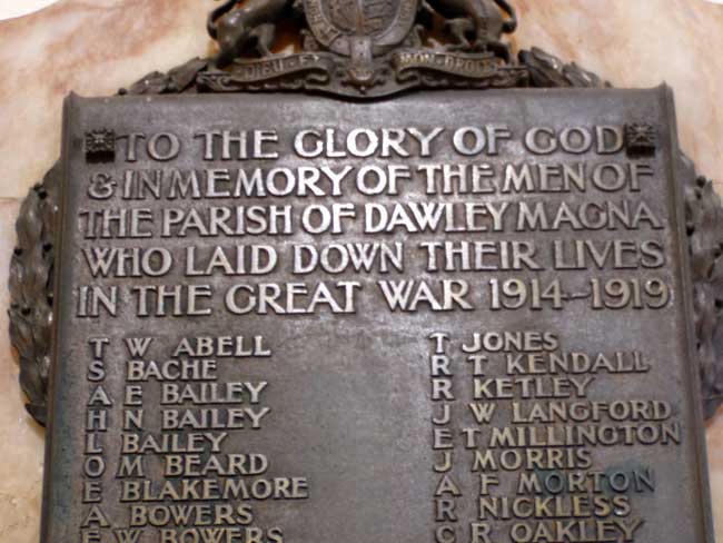 Memorial for Dawley, Shropshire, in Holy Trinity Church (detail)