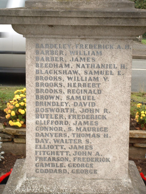 The Derby (Ockbrook and Borrowash) War Memorial and the panel with Samuel Brown's name