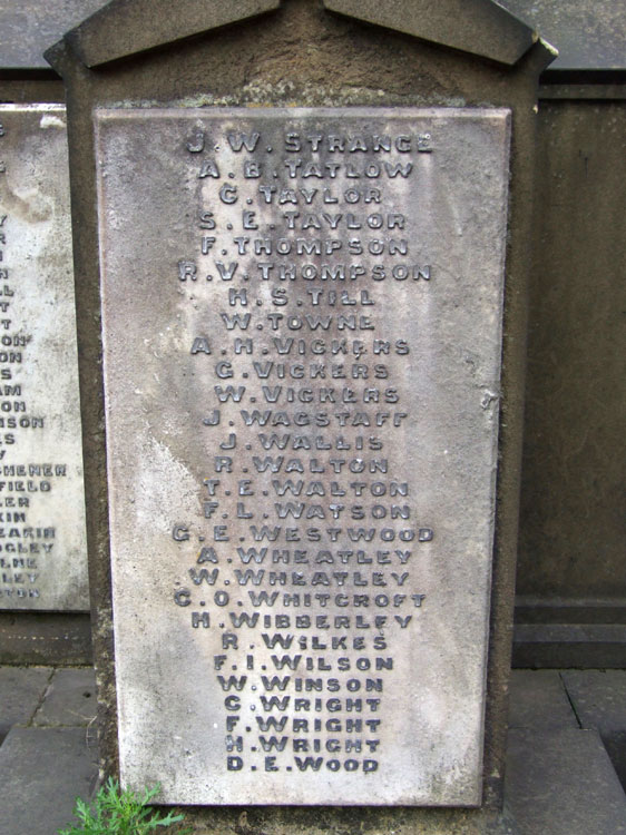 Private Vickers' Name on the War Memorial outside St. Thomas' Church, Derby 