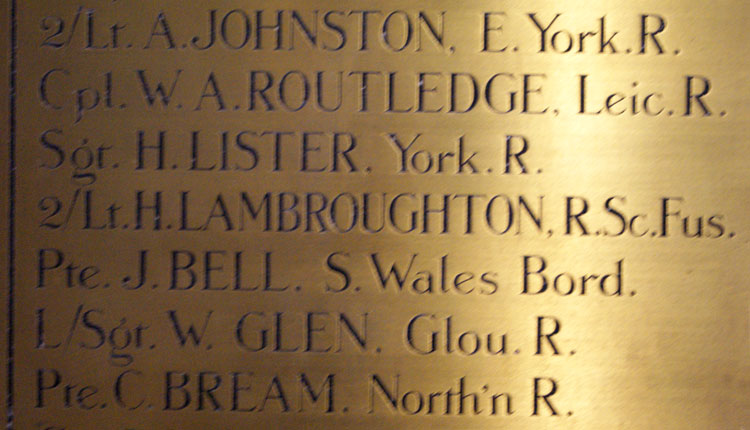Serjeant Lister's Name on the First World War Memorial for the Durham County Contabulary in the Durham Police Headquarters