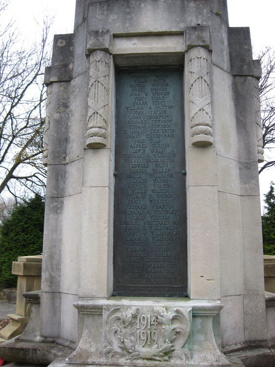 Names, "Wilfred Smith" to "Foster Yerkess" on the Earby War Memorial