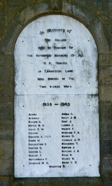 The Dedication on the Easington Lane War Memorial, and the Names of Those Who Fell in the Second World War