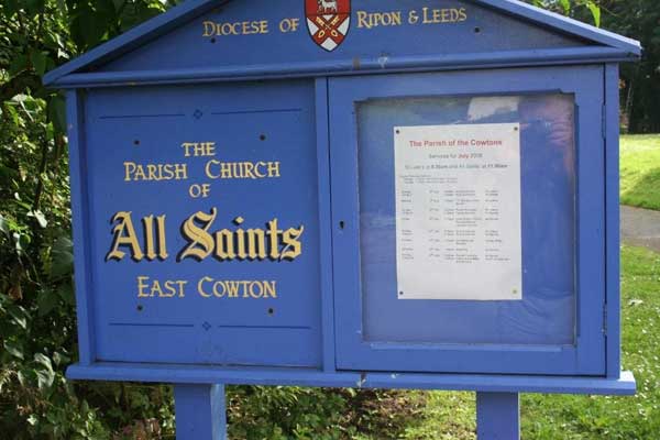 The notice board for the church at East Cowton