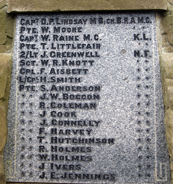 Names on the War Memorial for Eighton Banks (1)