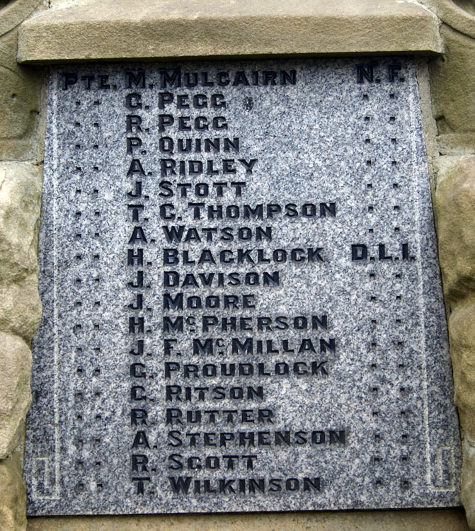 Names on the War Memorial for Eighton Banks (2)