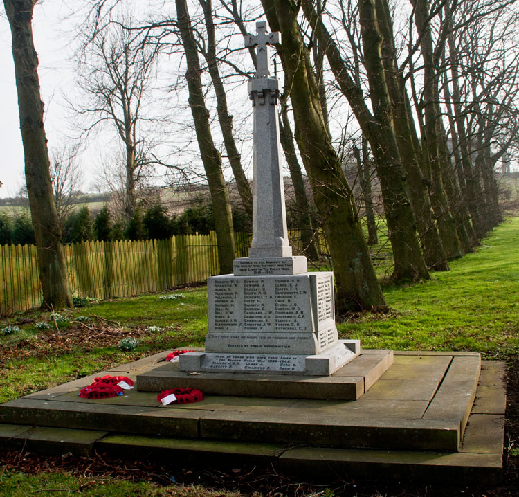 The War Memorial for Eldon in St. Mark's Churchyard. Behind is an avenue of trees, almost certainly planred as part of the memorial.