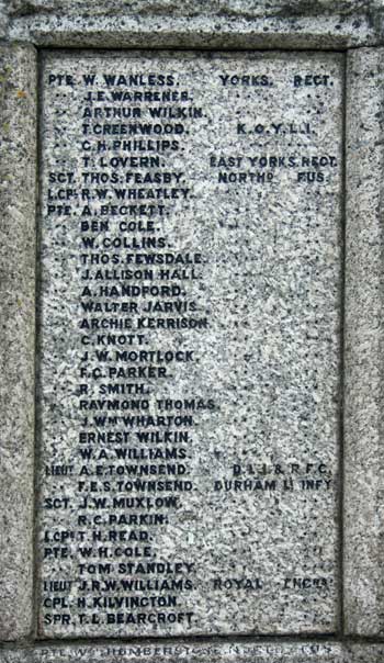 The South WW1 panel of the Eston War Memorial