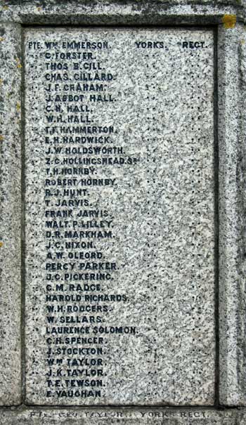 The West WW1 panel of the Eston War Memorial.
