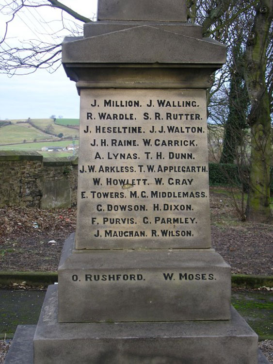 First World War Names on the the War Memorial in Evenwood, Co. Durham. - 1