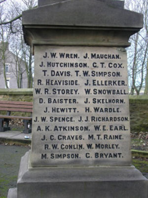 First World War Names on the the War Memorial in Evenwood, Co. Durham. - 2