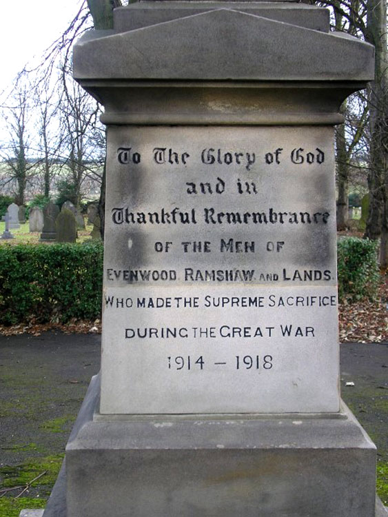 The Dedication on the the War Memorial in Evenwood, Co. Durham.