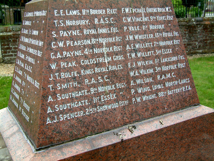Charles Vincent 's Name on the War Memorial for Feltwell (Norfolk)