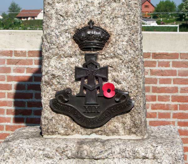 The Yorkshire Regiment Badge on the Memorial Cross. 