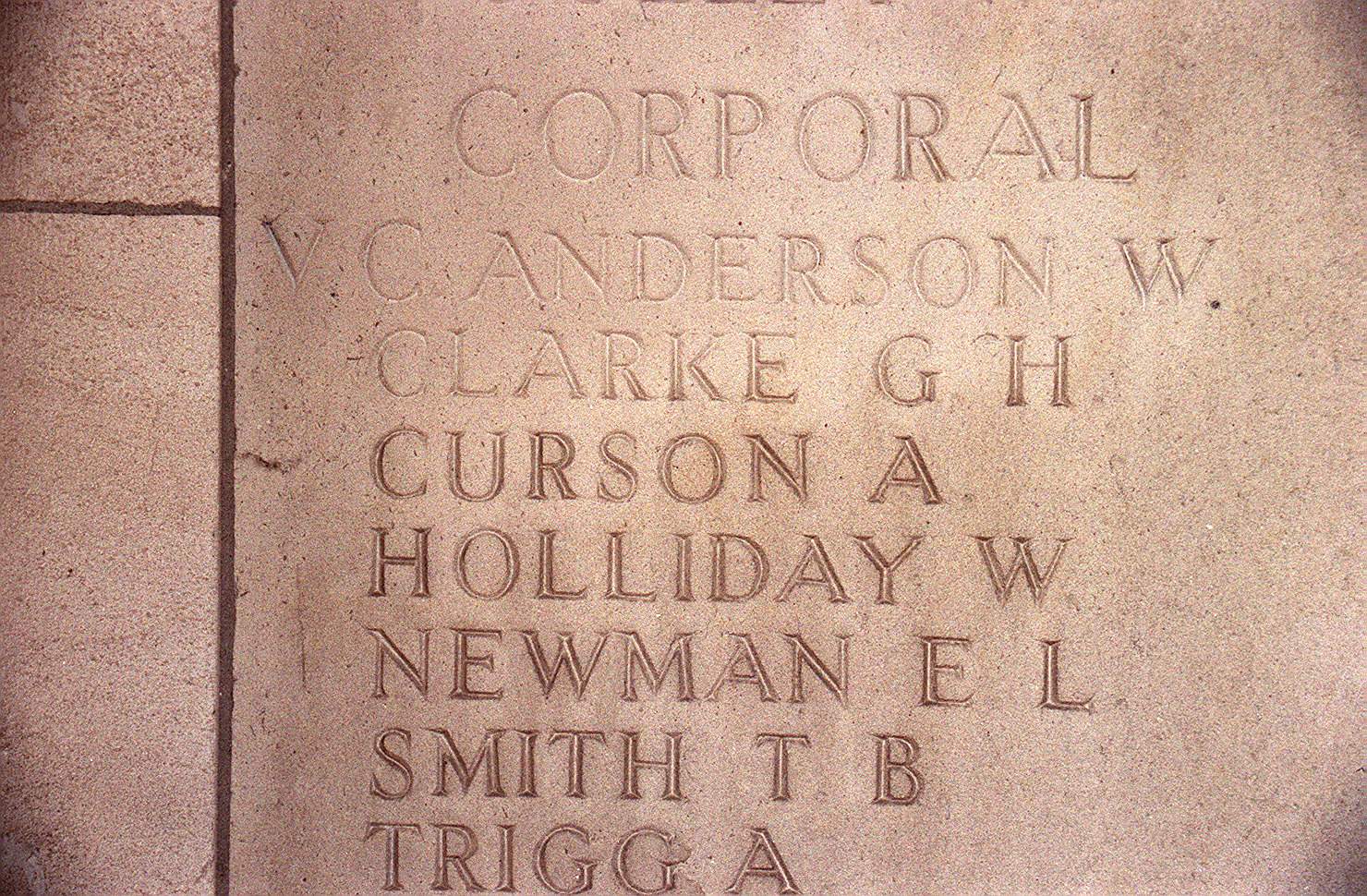 The panel with Corporal Arthur Curson's name carved on it