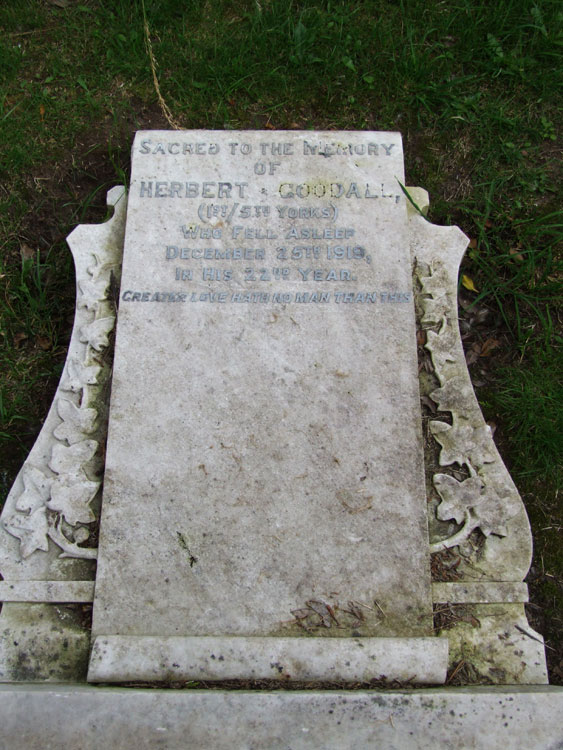 The headstone for Private Herbert Goodall.