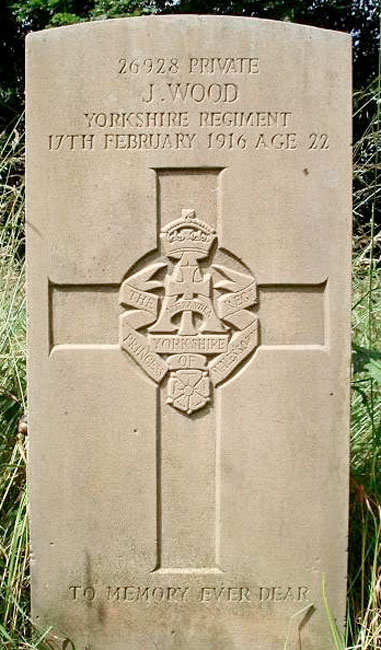 The headstone for Private Joseph Wood
