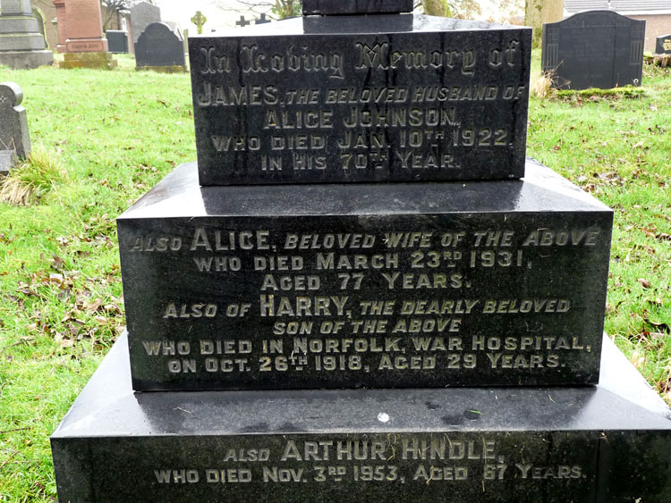 The Johnson Family Headstone, which marks the burial of Private Johnson (Detail)