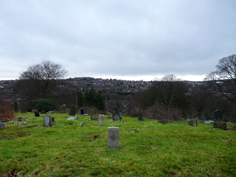 Private Birtwistle's Headstone in Blackburn Cemetery (Centre foreground)
