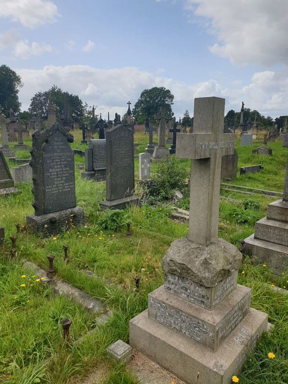 Bradford (Undercliffe) Cemetery, with Private Barraclogh's Headstone viewed in the centre of the photo.
