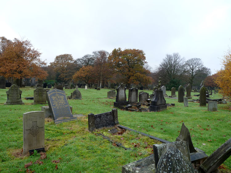 Private Webster's headstone in Burnley Cemetery - left foreground