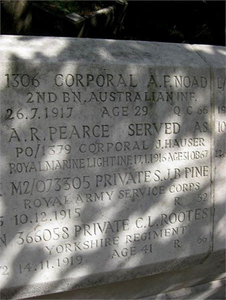 Privare Rootes' Name on the Screen Wall in Chiswick Old Cemetery
